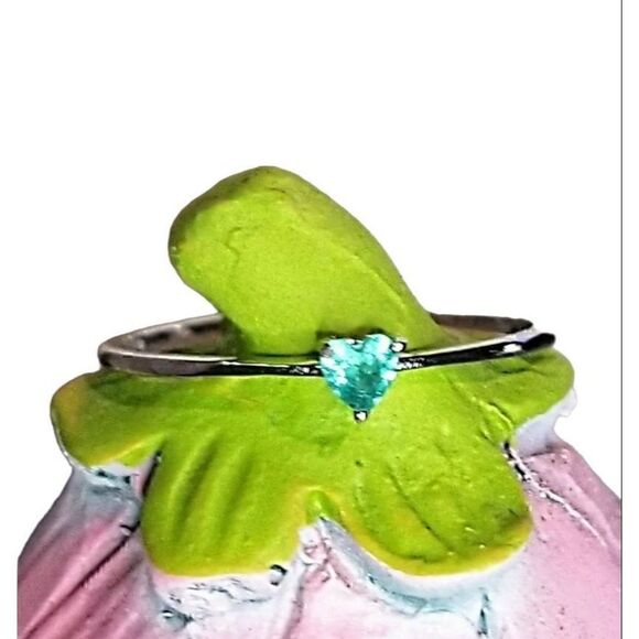 Sterling Silver Delicate Aquamarine Heart Crystal Ring BRAND NEW sz 7 - Picture 5 of 9